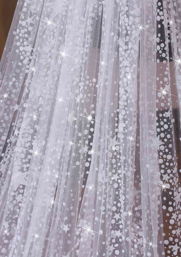 One-tier Cathedral Bridal Veils With Sparkling Glitter