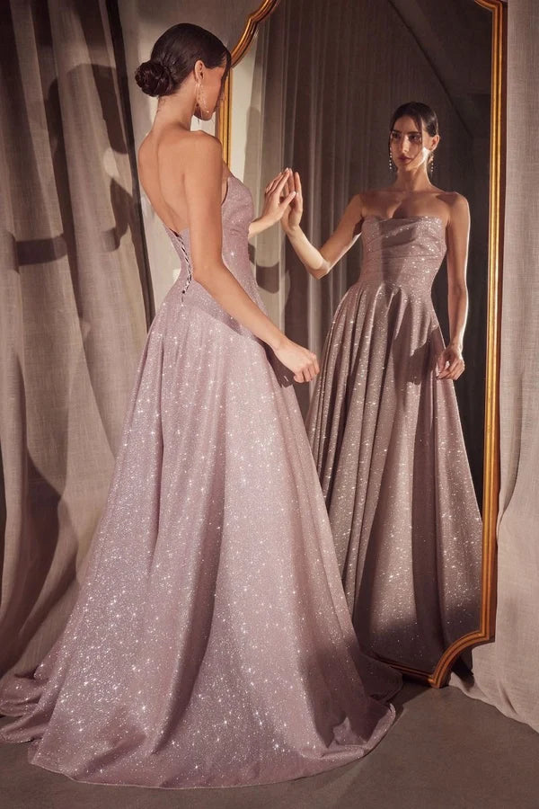 Dusty Pink A-line Strapless Sweetheart Slit Laceup Floor Prom Gown