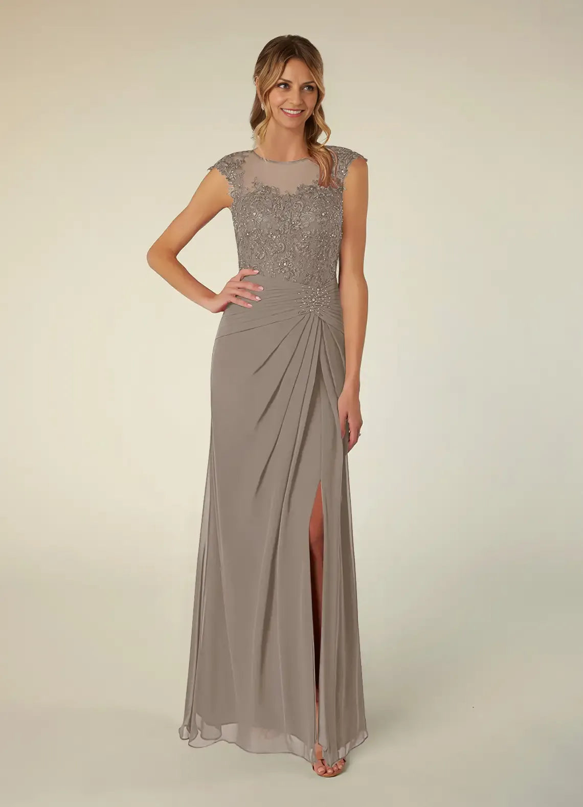 Weitese Dress Black A-Line Scoop Neck Sequins Chiffon Mother of the Groom Dresses Elegant Illusion Cap Sleeves Leg Slit Evening Dress