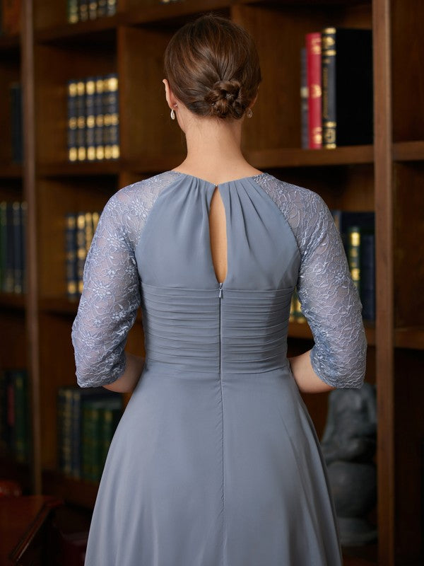 Chiffon Lace Scoop 1/2 Sleeves Tea-Length Mother of the Bride Dresses