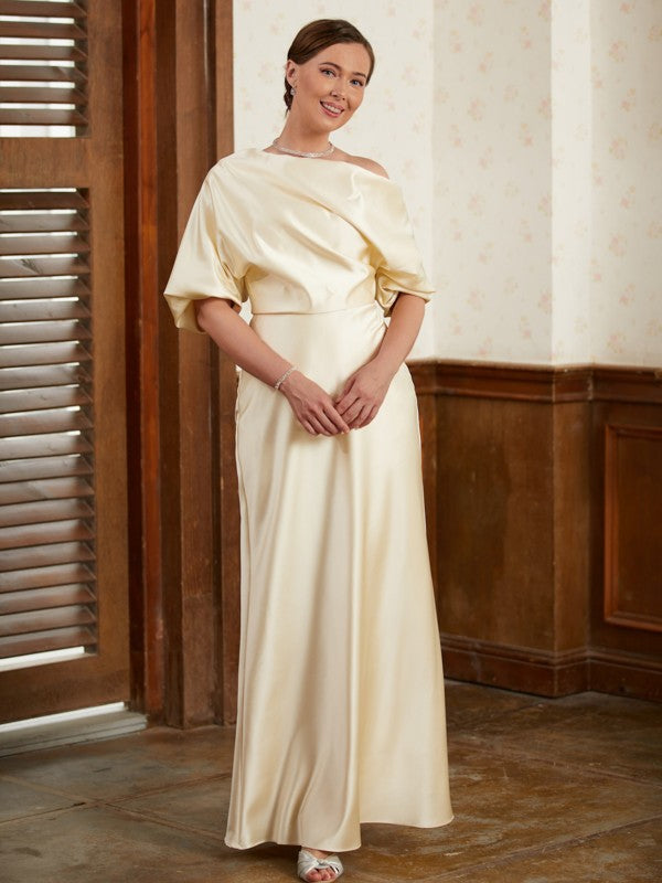 Charmeuse Ruched Off-the-Shoulder Short Sleeves Floor-Length Mother of the Bride Dresses