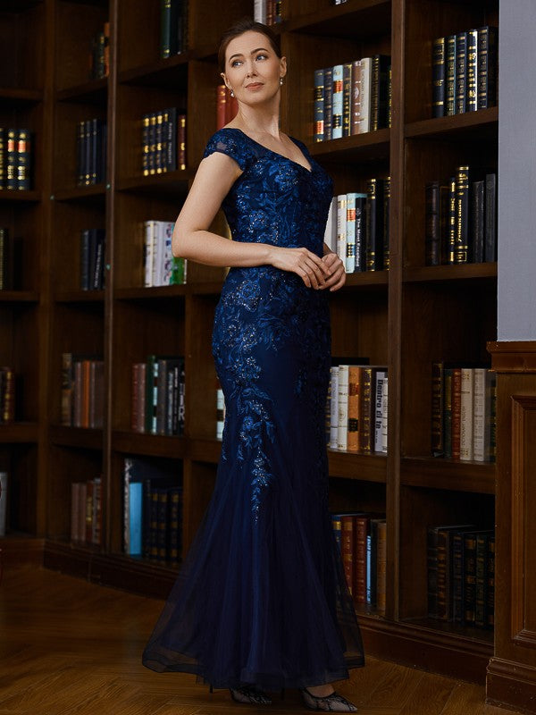 Applique V-neck Short Sleeves Floor-Length Mother of the Bride Dresses