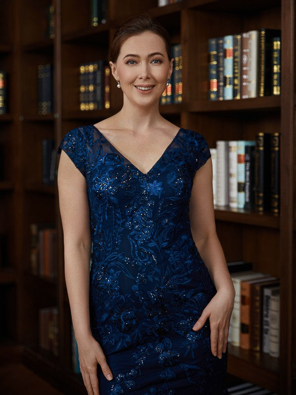 Applique V-neck Short Sleeves Floor-Length Mother of the Bride Dresses