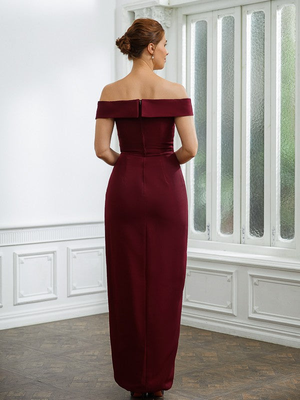 Crepe Ruched Off-the-Shoulder Sleeveless Floor-Length Mother of the Bride Dresses