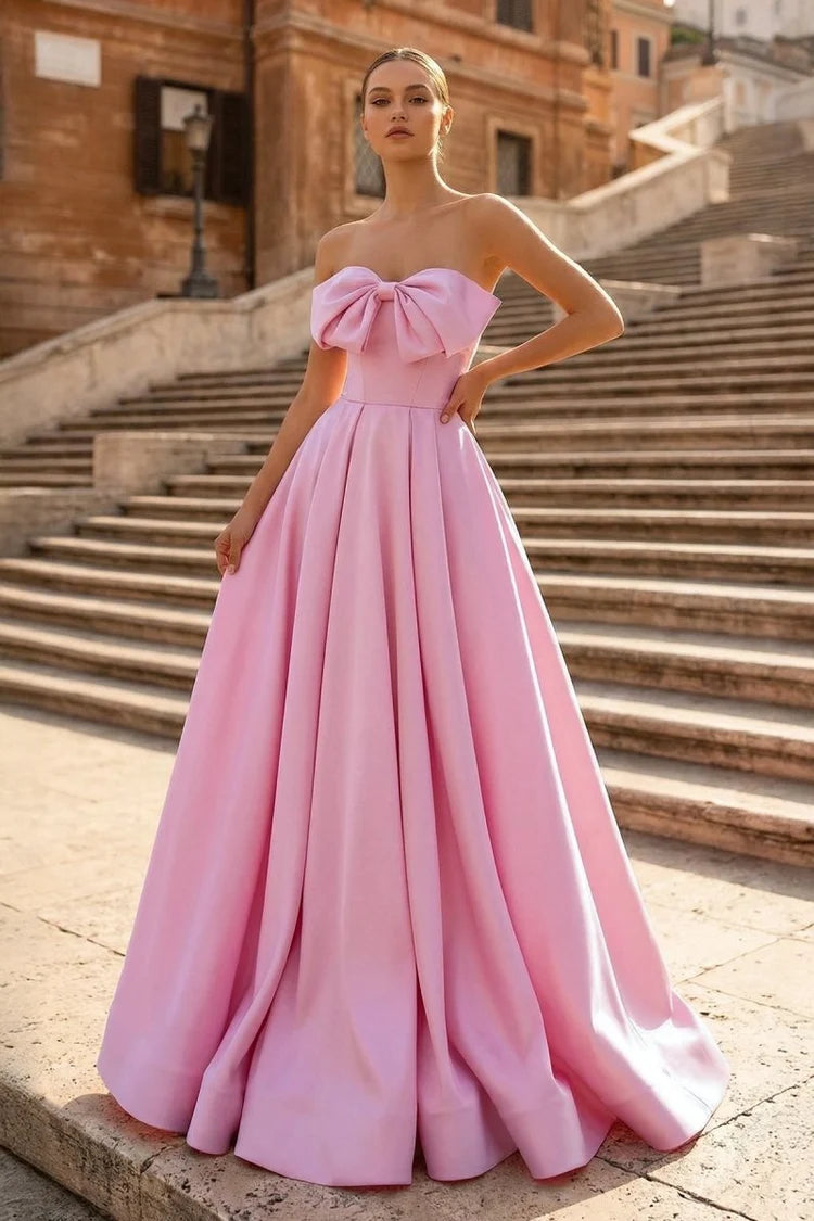 Blushing Pink Satin A-Line Sweetheart Lace-Up Back Floor-Length Dress