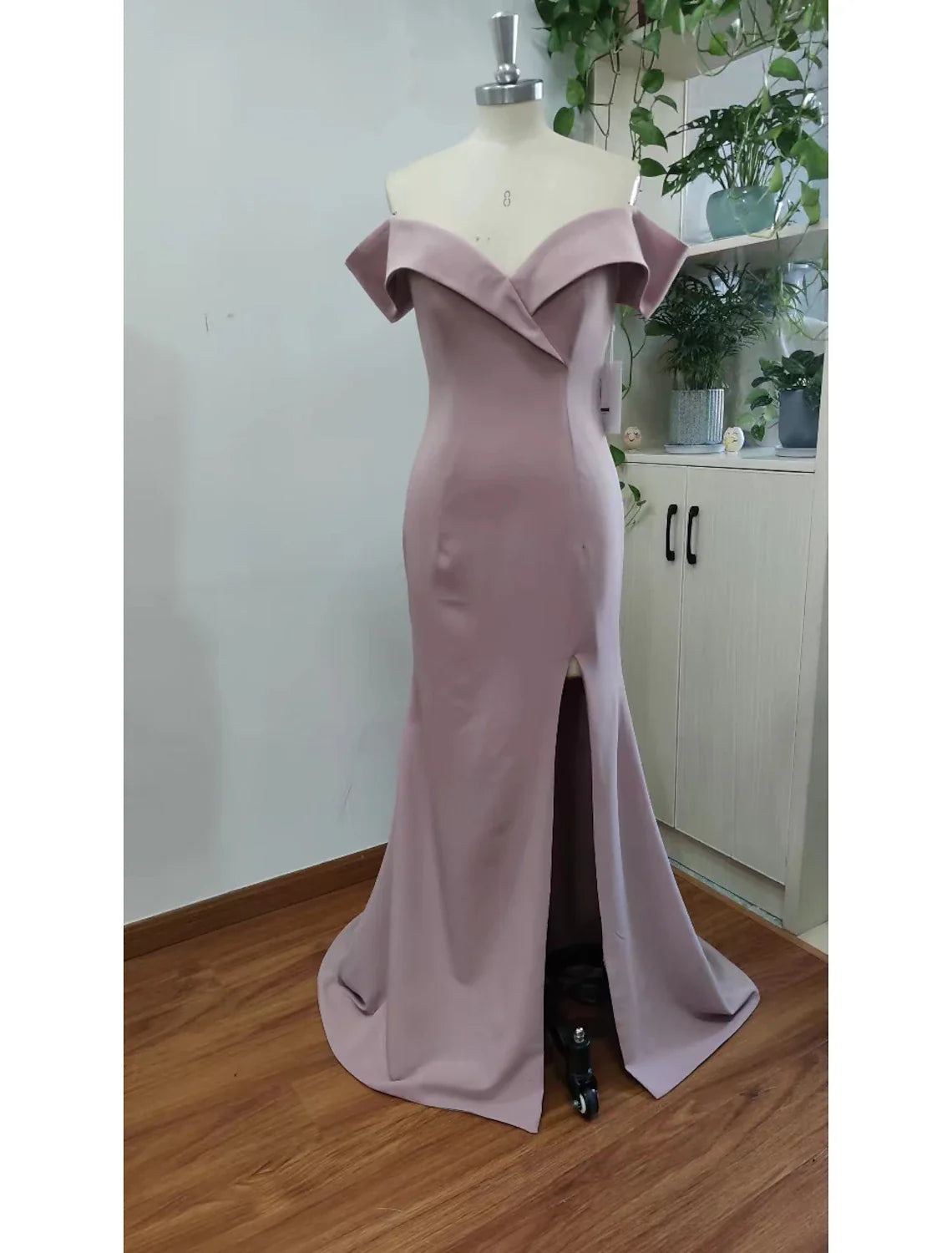Evening Gown Sexy Dress Wedding Guest Prom Floor Length Short Sleeve Sweetheart Stretch Chiffon with Slit Pure Color