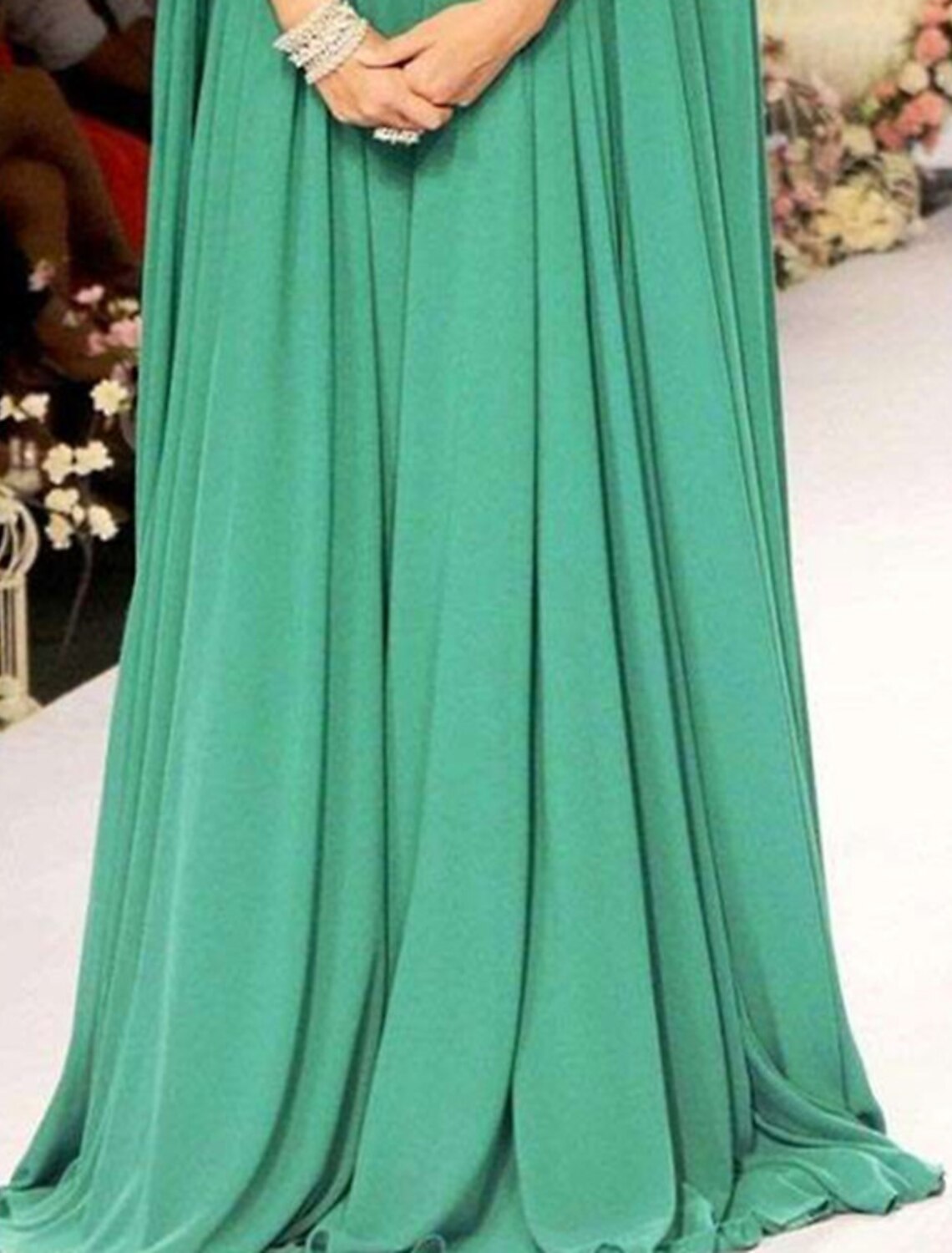 A-Line Evening Gown Elegant Dress Formal Wedding Guest Red Green Dress Floor Length Sleeveless High Neck Fall Wedding Guest Chiffon