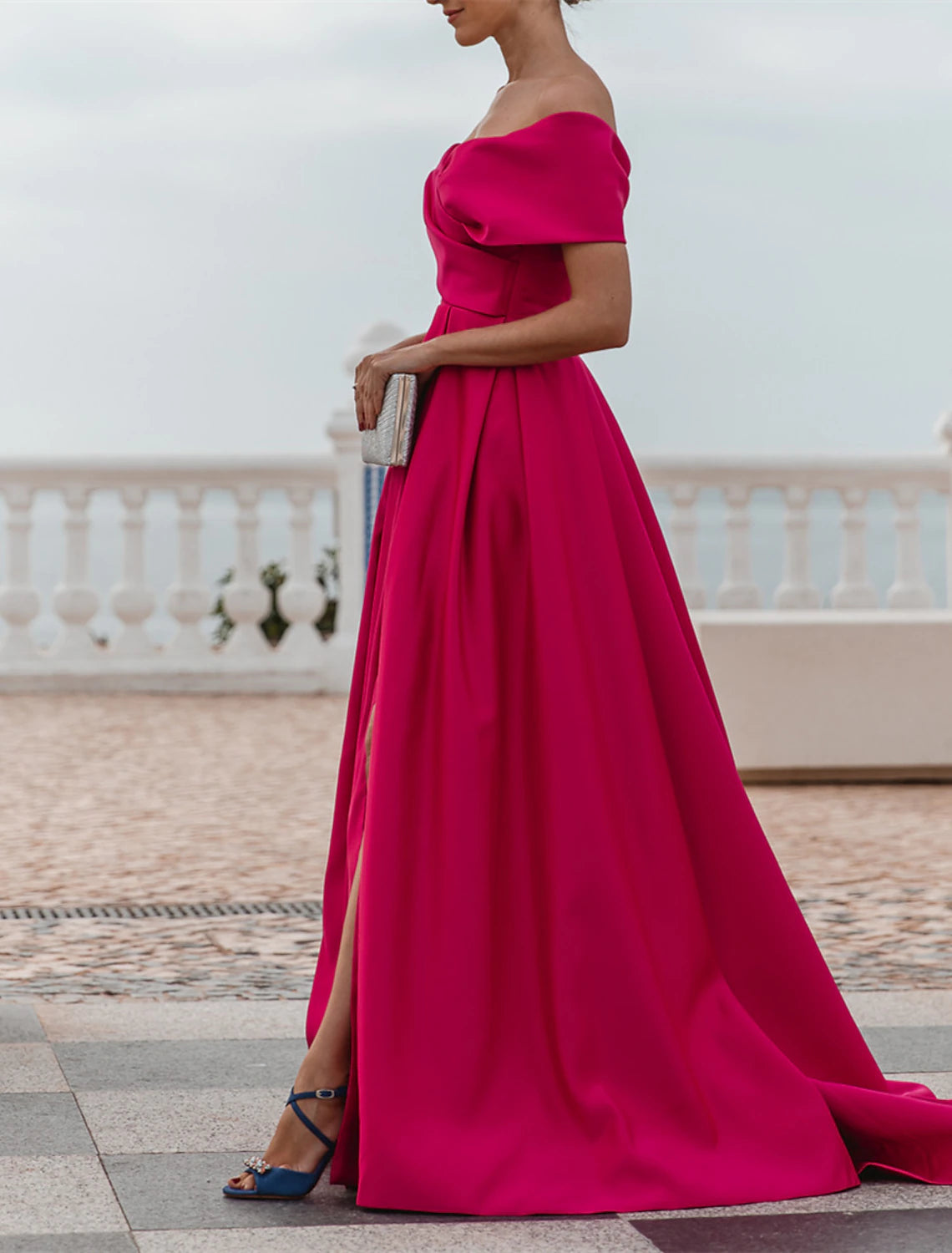 A-Line Evening Gown Party Dress Celebrity Style Dress Formal Wedding Court Train Sleeveless Off Shoulder Bridesmaid Dress Satin
