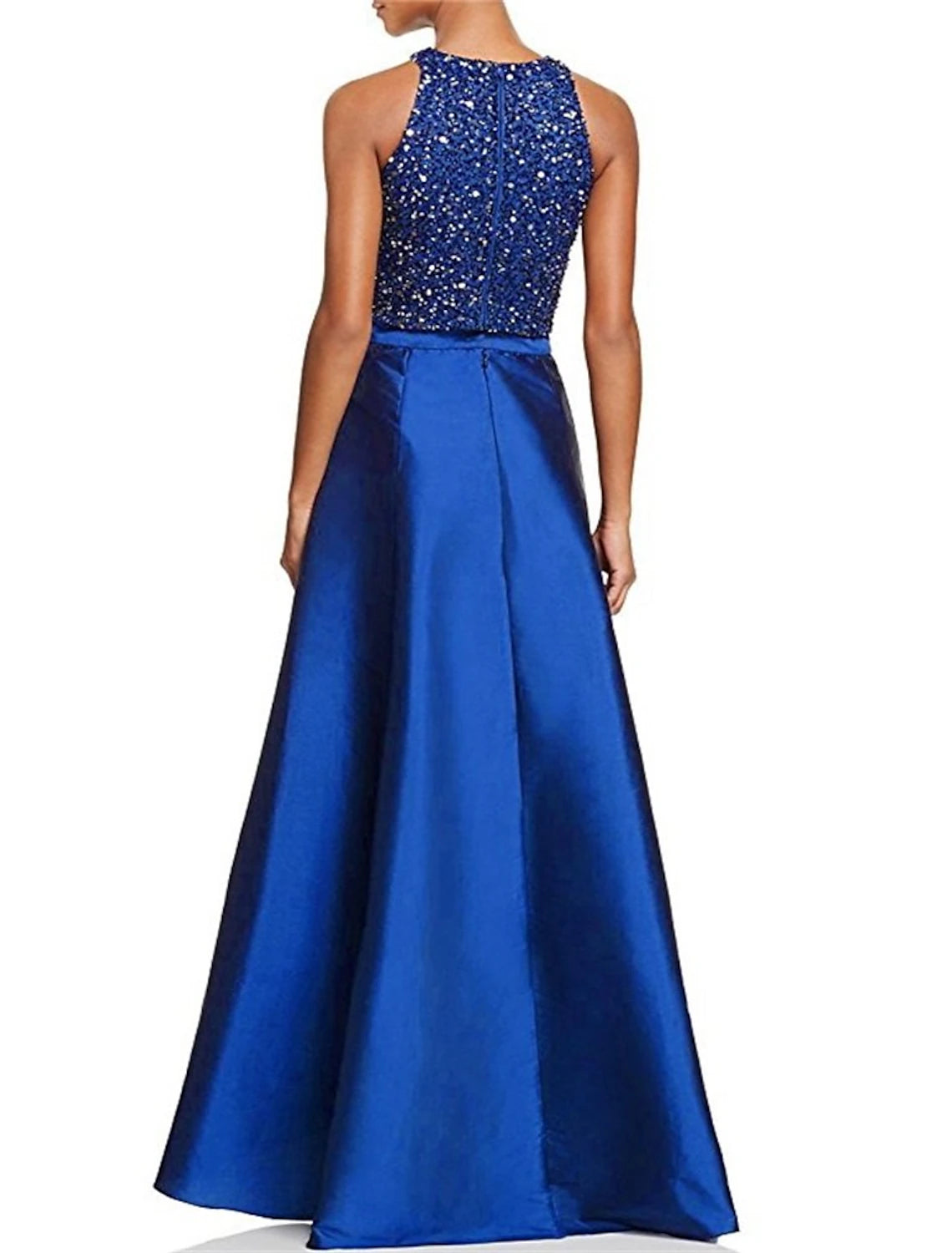 Robe de soirée trapèze scintillante, grande taille, semi-formelle, asymétrique, sans manches, col bijou, en satin, pour invité de mariage