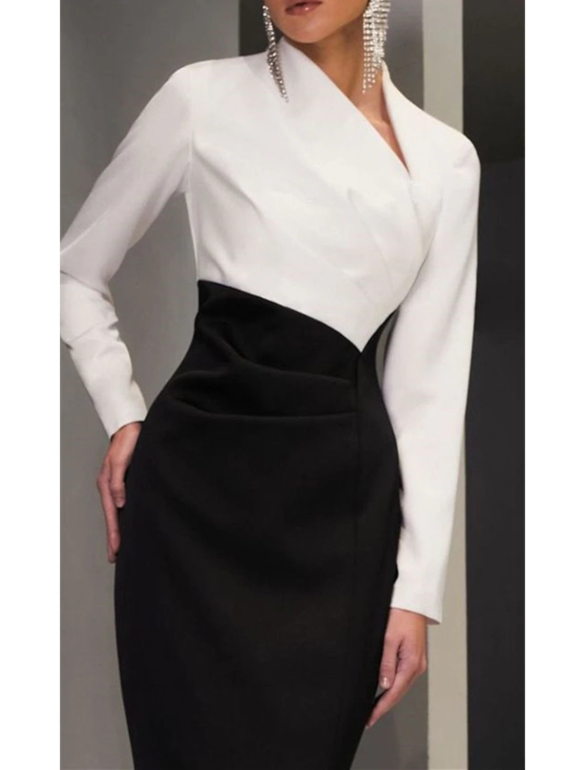 Sheath / Column Evening Gown Elegant Dress Formal Wedding Guest Floor Length Long Sleeve V Neck Black Dress Stretch Fabric