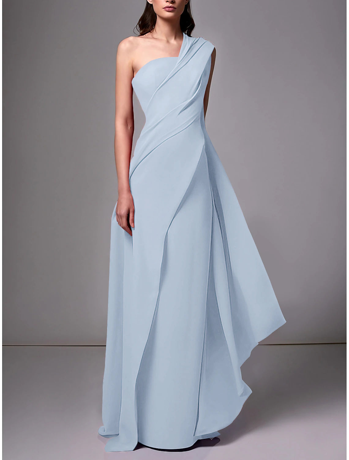 Sheath Evening Gown Red Green Dress Elegant Dress Formal Sweep / Brush Train Sleeveless One Shoulder Stretch Chiffon