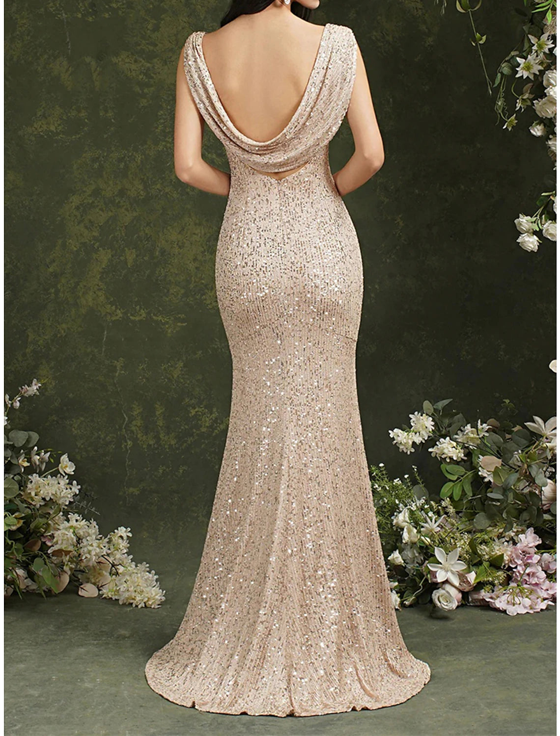 Weitese Women's Sequin Dress Prom Dress Party Dress Sparkly Dress Long Dress Maxi Dress Champagne Sleeveless Spring Fall Winter Spaghetti Strap Fashion Evening Party
