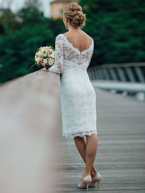 Lace Scoop Long Sleeves Knee-Length Wedding Dresses