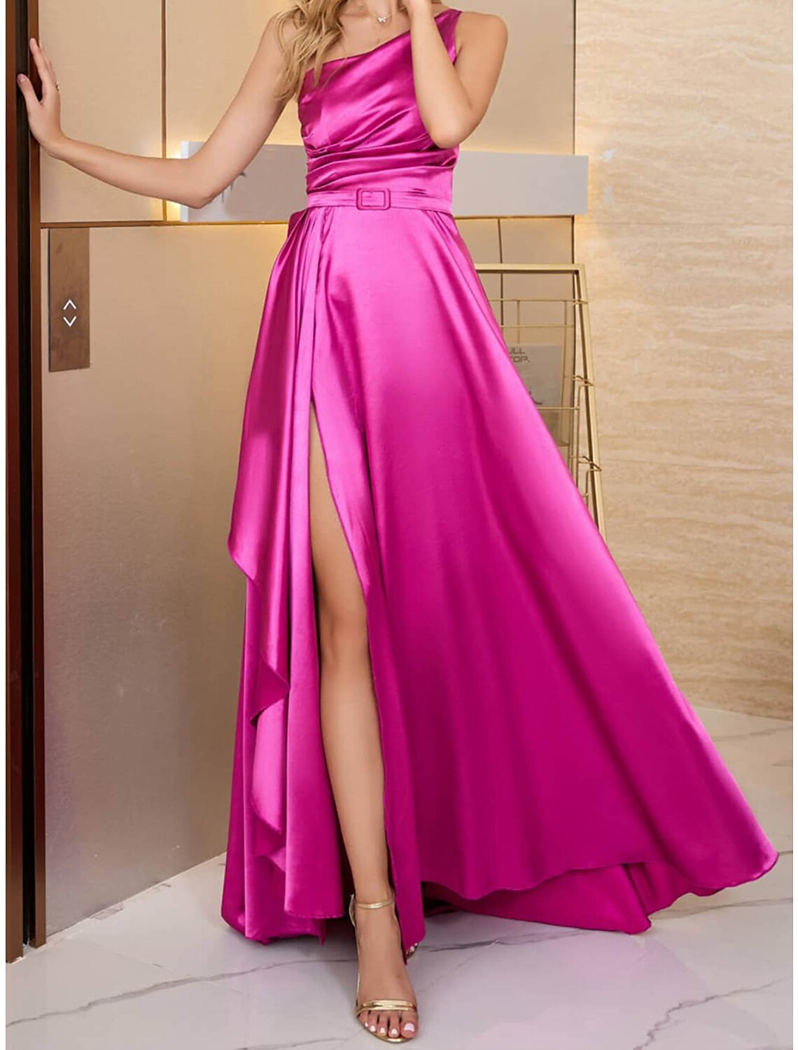 Women's Party Dress New Year's Eve Dress Wedding Guest Dress Formal Dress Long Dress Maxi Dress Red Blue Purple Sleeveless Ruched Spring Fall Winter One Shoulder Winter Dress