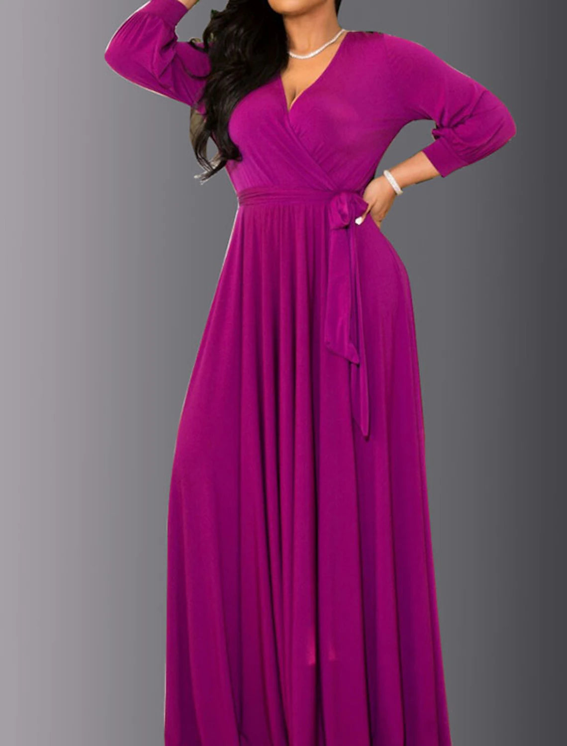 Robe de soirée grande taille pour femme, couleur unie, col en V, froncée, manches longues, élégante, robe de bal, maxi, longue, robe de soirée formelle