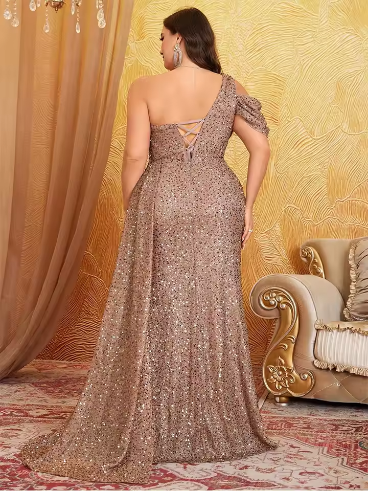 Robe Weitese grande taille, épaules dénudées, demoiselle d'honneur, banquet, brillante, épaules dénudées, sol brillant, robe de soirée, robe de bal, robe de mère de la mariée 