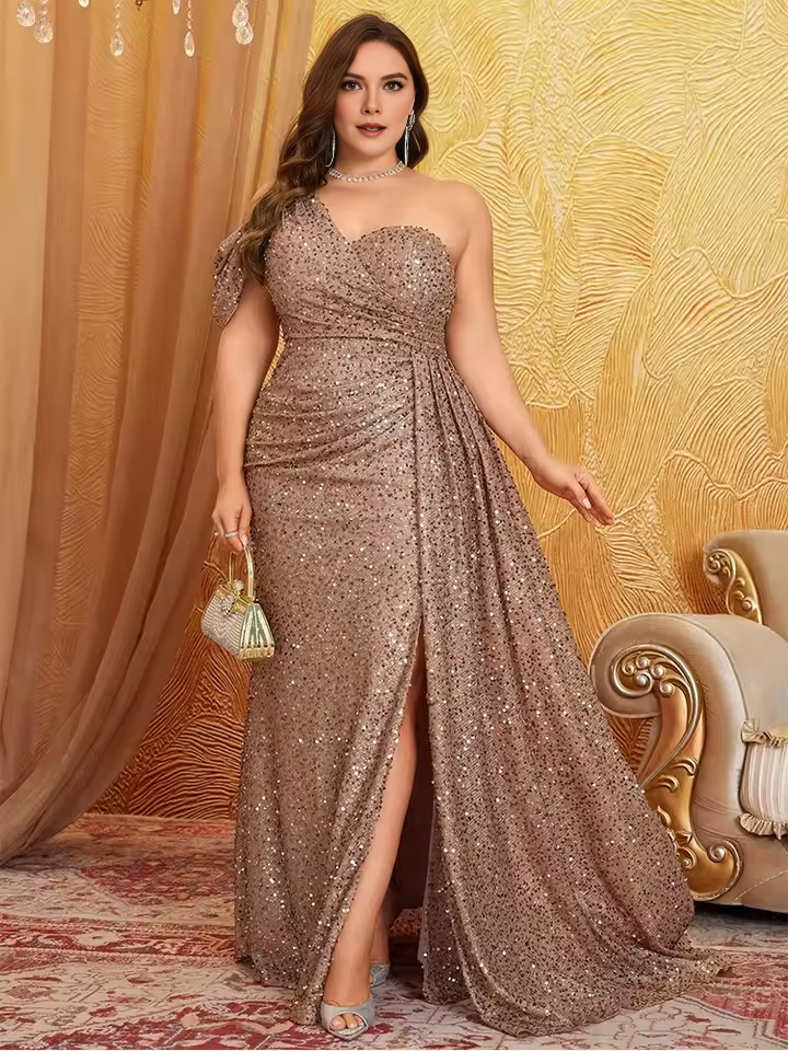 Weitese Dress Plus Size Off Shoulder Bridesmaid Banquet Shiny Off Shoulder Shiny Floor Wedding Banquet Evening Gown Prom Dress Mother of the Bride Dress