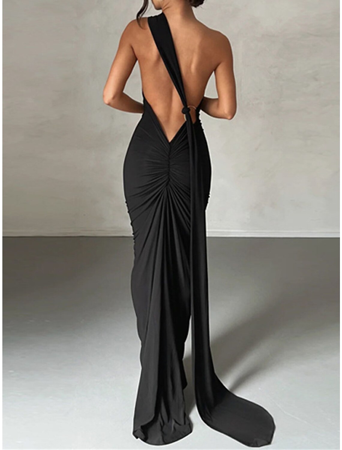 Weitese Women's Little Black Dress Prom Dress Party Dress Dress Long Dress Maxi Dress White Fuchsia Sleeveless Ruched Spring Fall Winter One Shoulder Fashion Evening