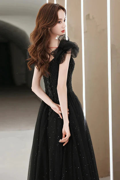 Black Tulle Sweetheart Long Party Dress