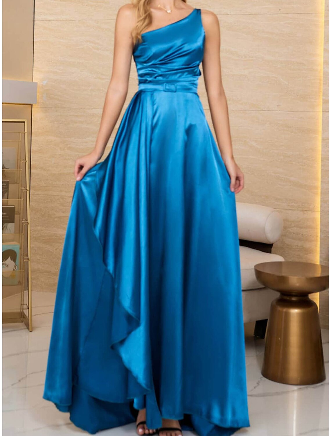 Women's Party Dress New Year's Eve Dress Wedding Guest Dress Formal Dress Long Dress Maxi Dress Red Blue Purple Sleeveless Ruched Spring Fall Winter One Shoulder Winter Dress