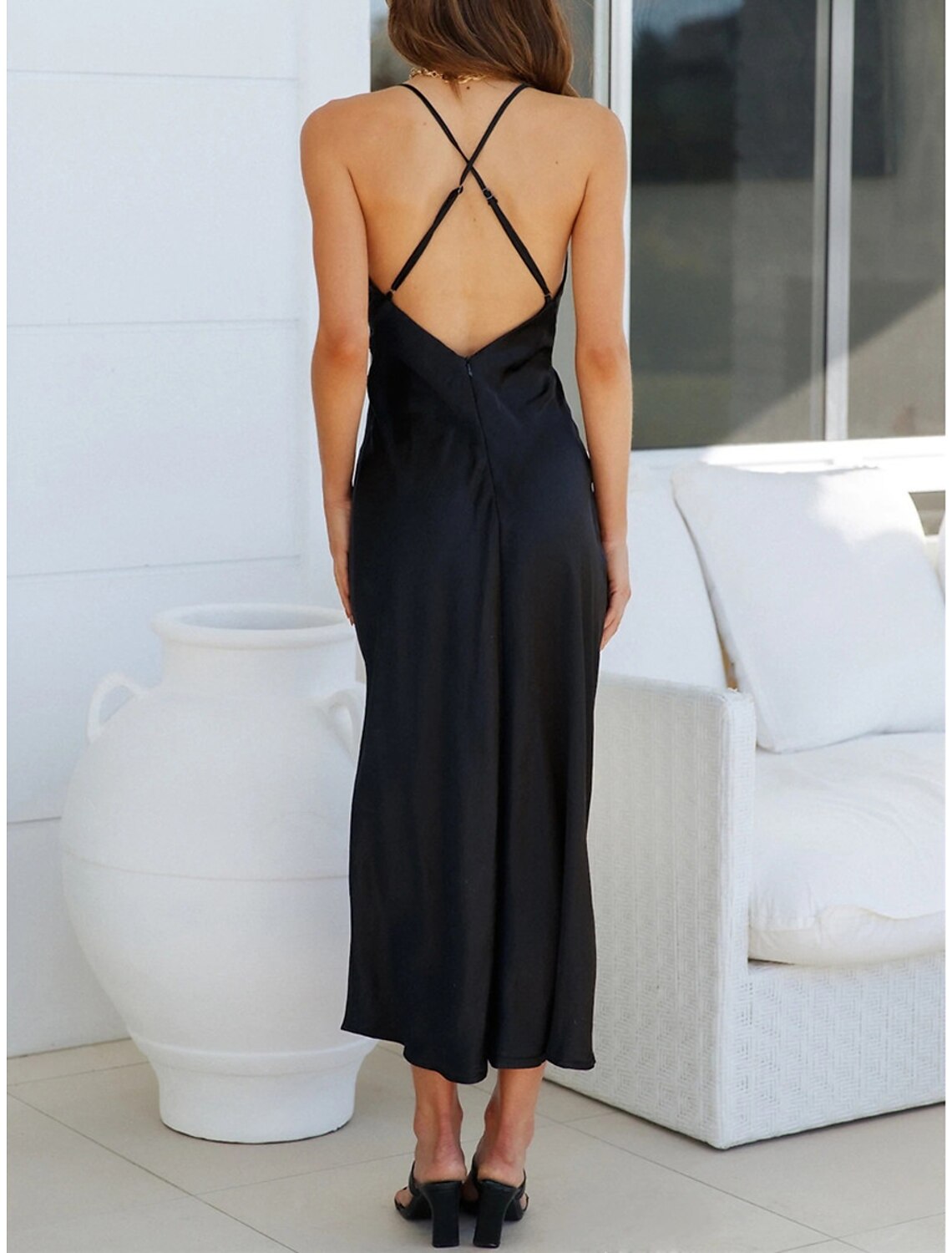 Weitese Women's Prom Dress Party Dress Wedding Guest Dress Long Dress Maxi Dress Black Light Blue Sleeveless Plain Backless Summer Spring Fall Spaghetti Strap Elegant Wedding Guest Evening Party Vacation