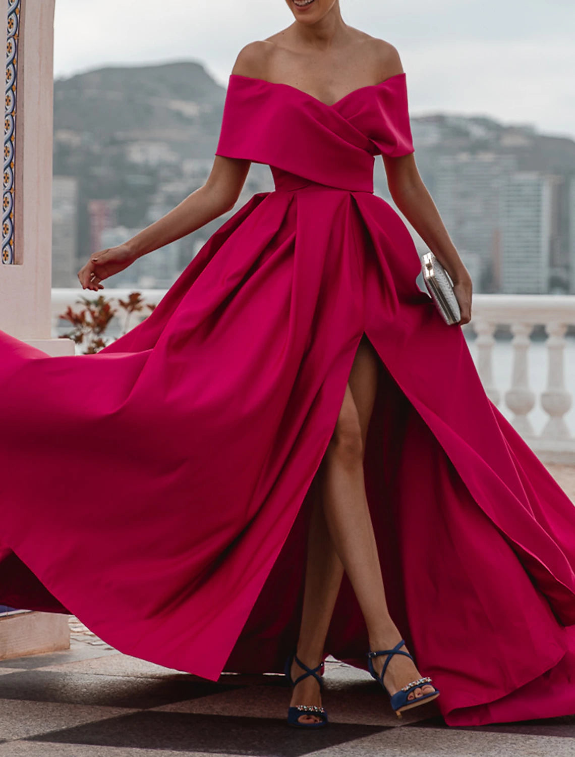A-Line Evening Gown Party Dress Celebrity Style Dress Formal Wedding Court Train Sleeveless Off Shoulder Bridesmaid Dress Satin