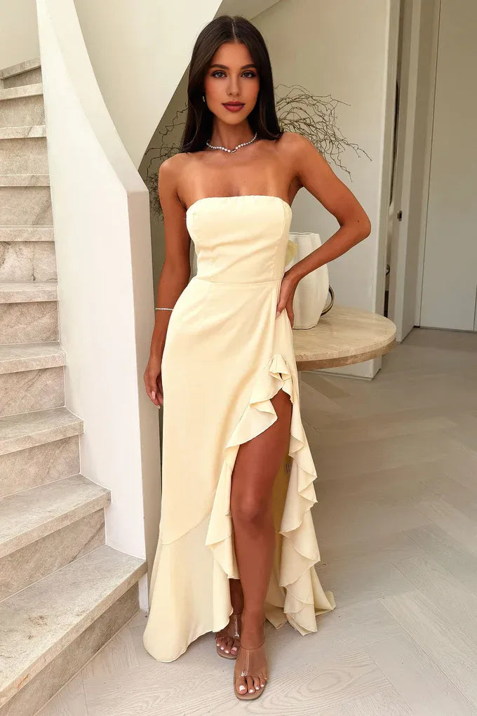 Fashionable Mermaid/Trumpet Strapless Sleeveless Backless Ruffles Floor-Length Prom Dress