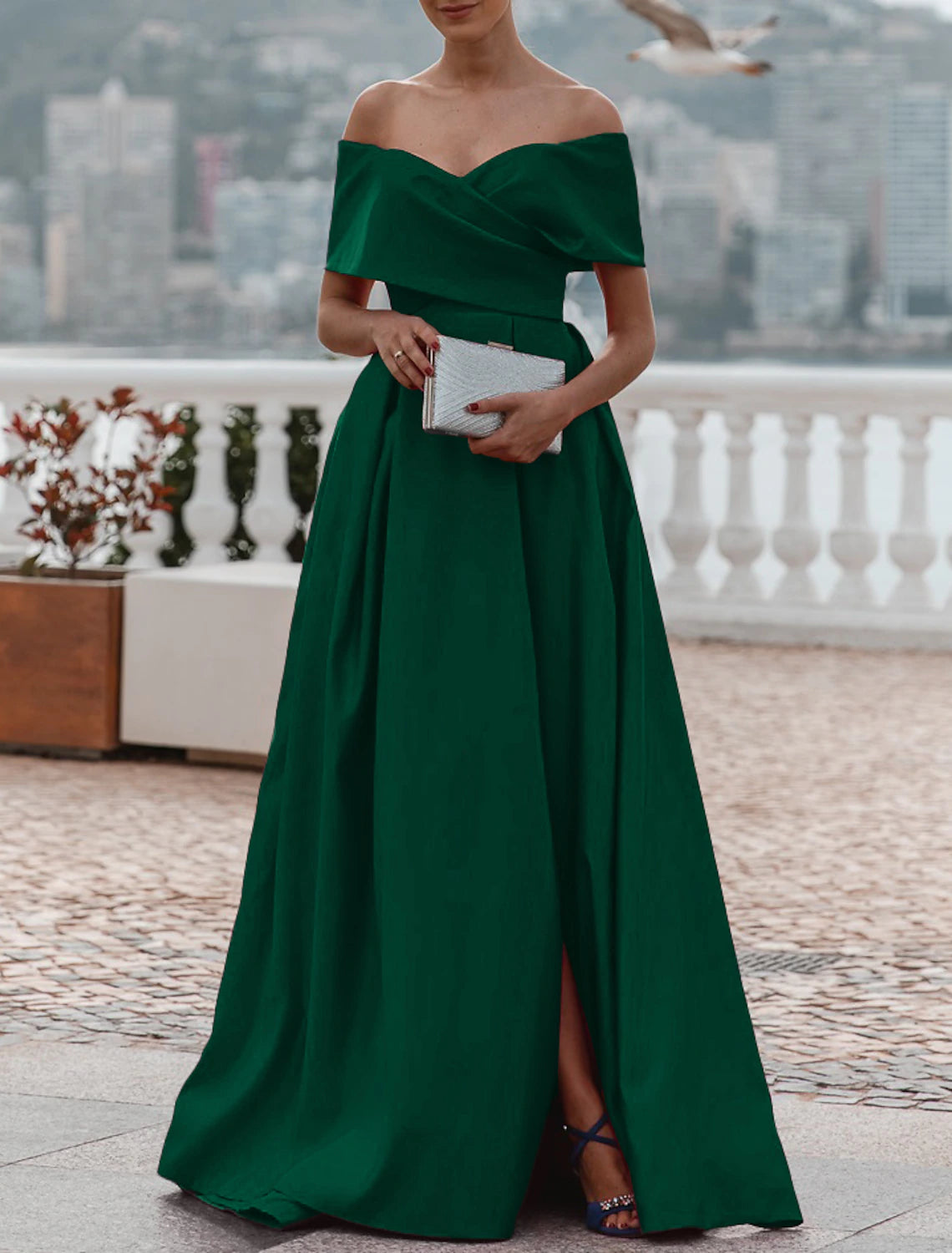 A-Line Evening Gown Party Dress Celebrity Style Dress Formal Wedding Court Train Sleeveless Off Shoulder Bridesmaid Dress Satin
