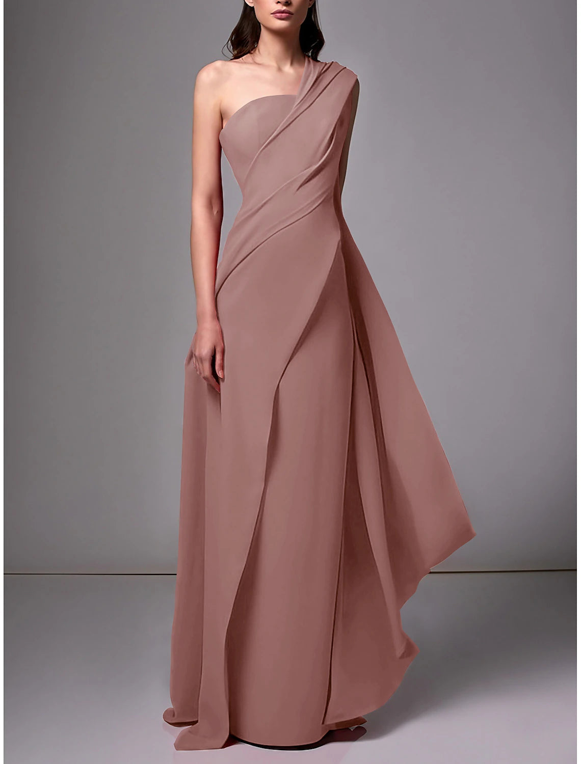Sheath Evening Gown Red Green Dress Elegant Dress Formal Sweep / Brush Train Sleeveless One Shoulder Stretch Chiffon